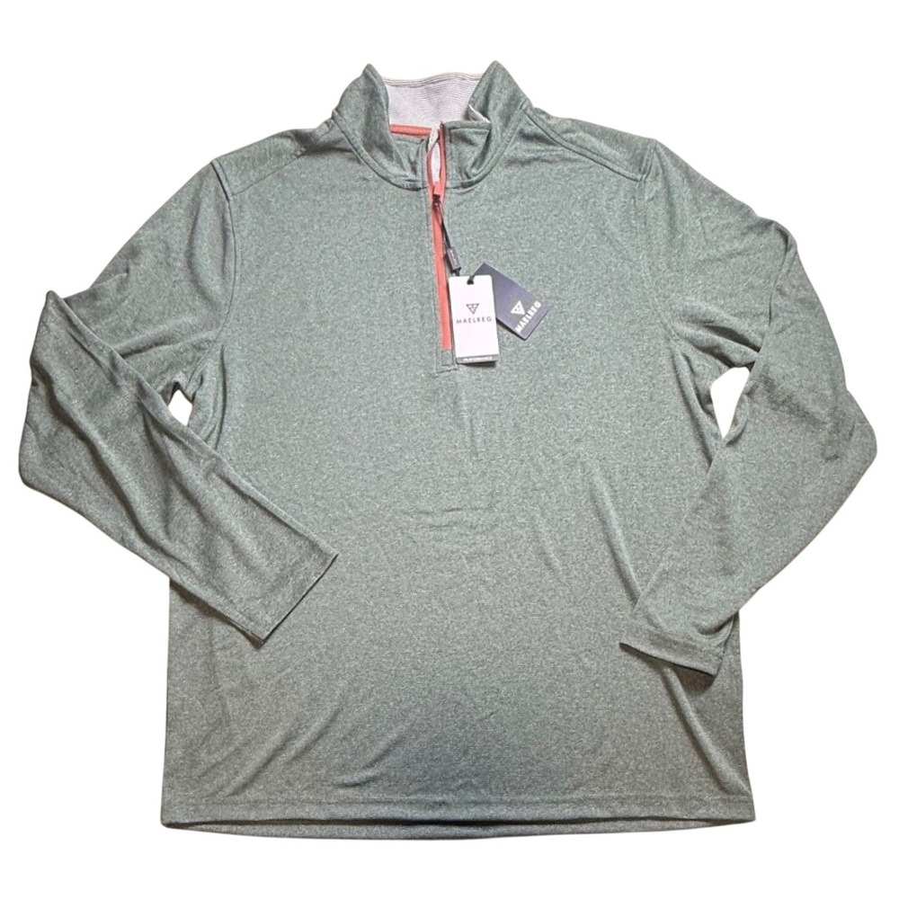 Maelreg Mens Performance Pullover Green Melange Quarter Zip Shirt L NWT-2385